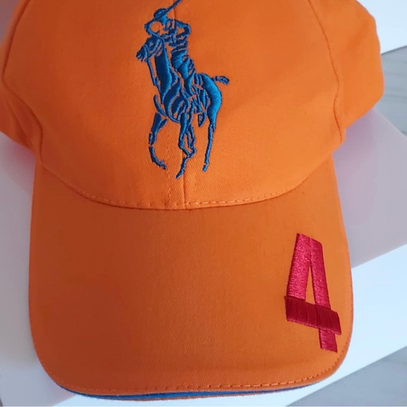 Polo Ralph Lauren Hat Cap Mens 4 Strapback Adjustable Orange Fragrance Big Pony - Picture 2 of 6